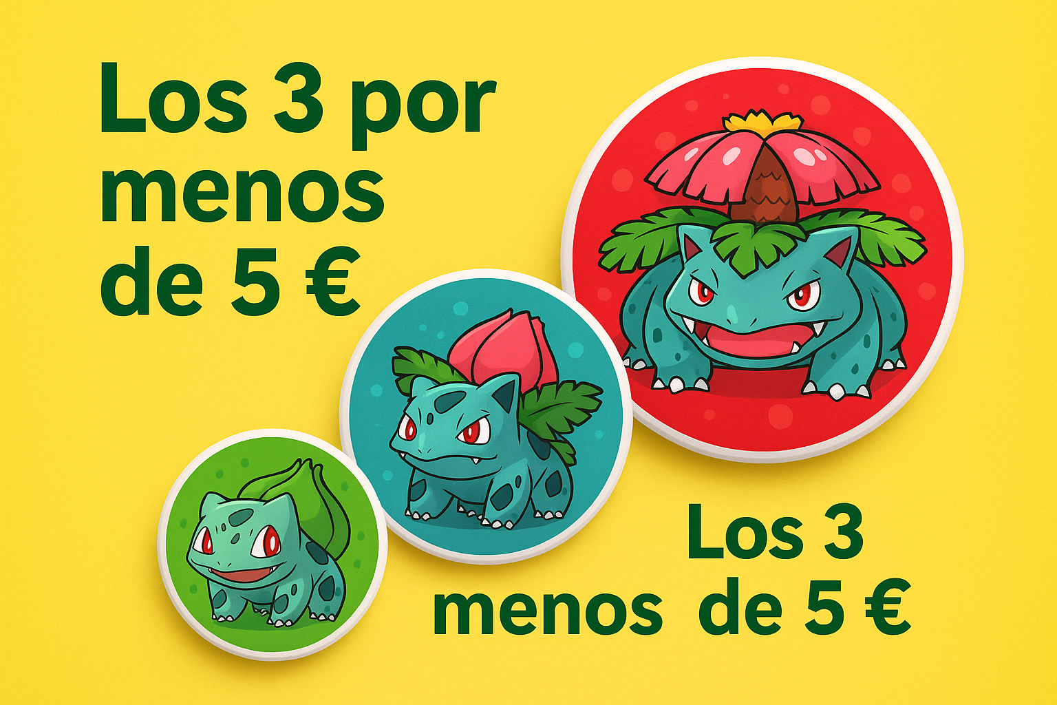 Chapas de Bulbasaur, Ivysaur y Venusaur por menos de 5 €
